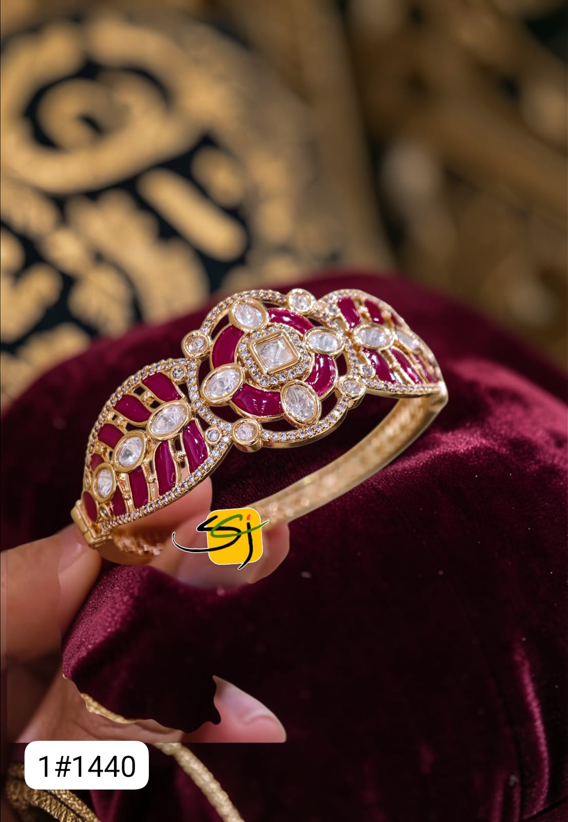 Polki Ruby Enamel Bangle with Matching Ring Set