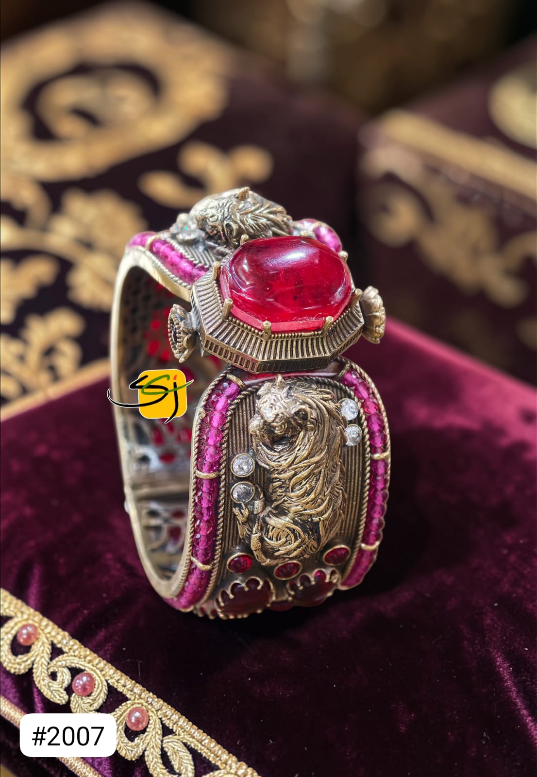 Dual-Tone Peacock Ruby Enamel Bangle with Crystal Accents