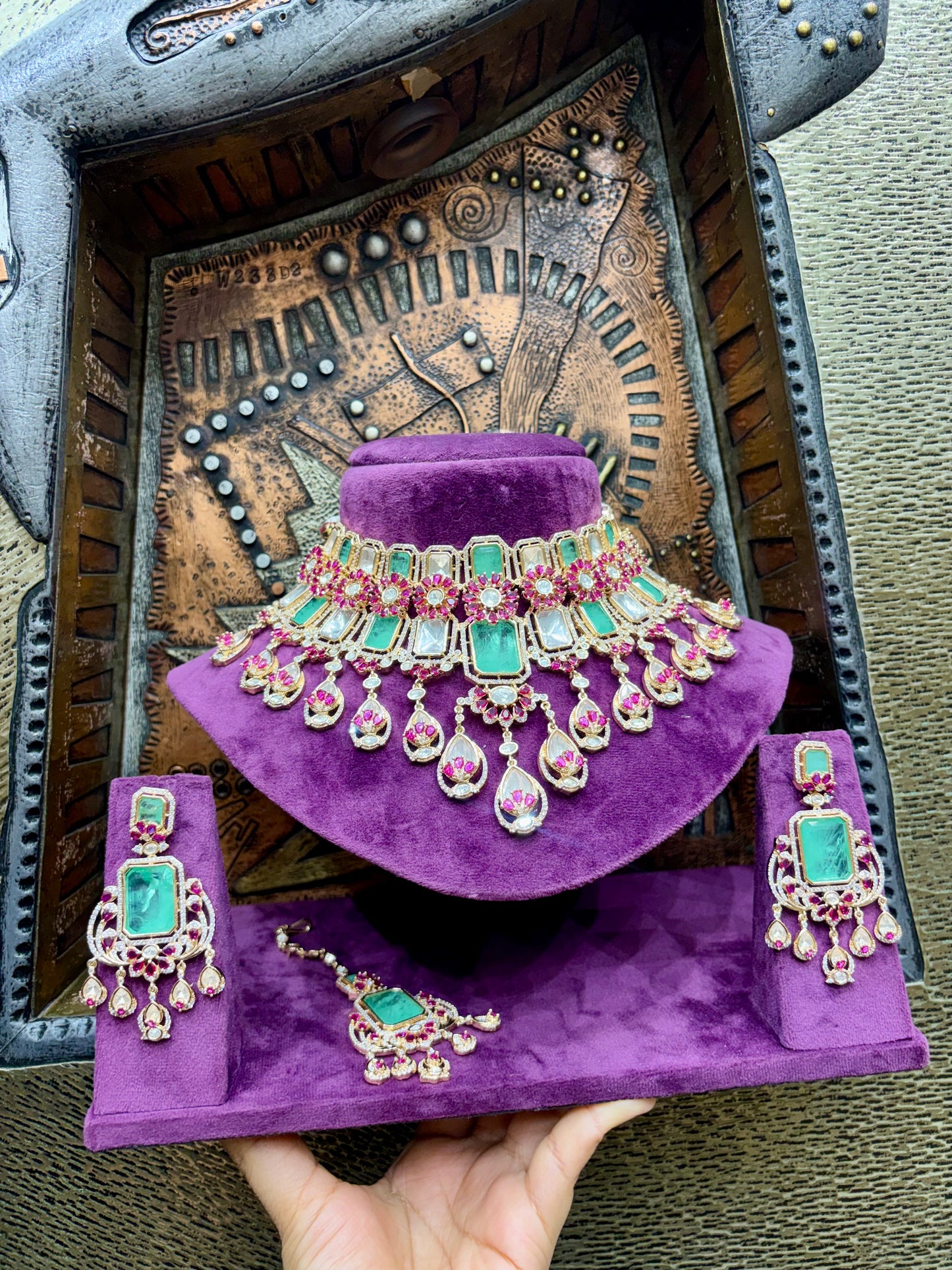 Emerald & Ruby Polki Grand Bridal Choker Set