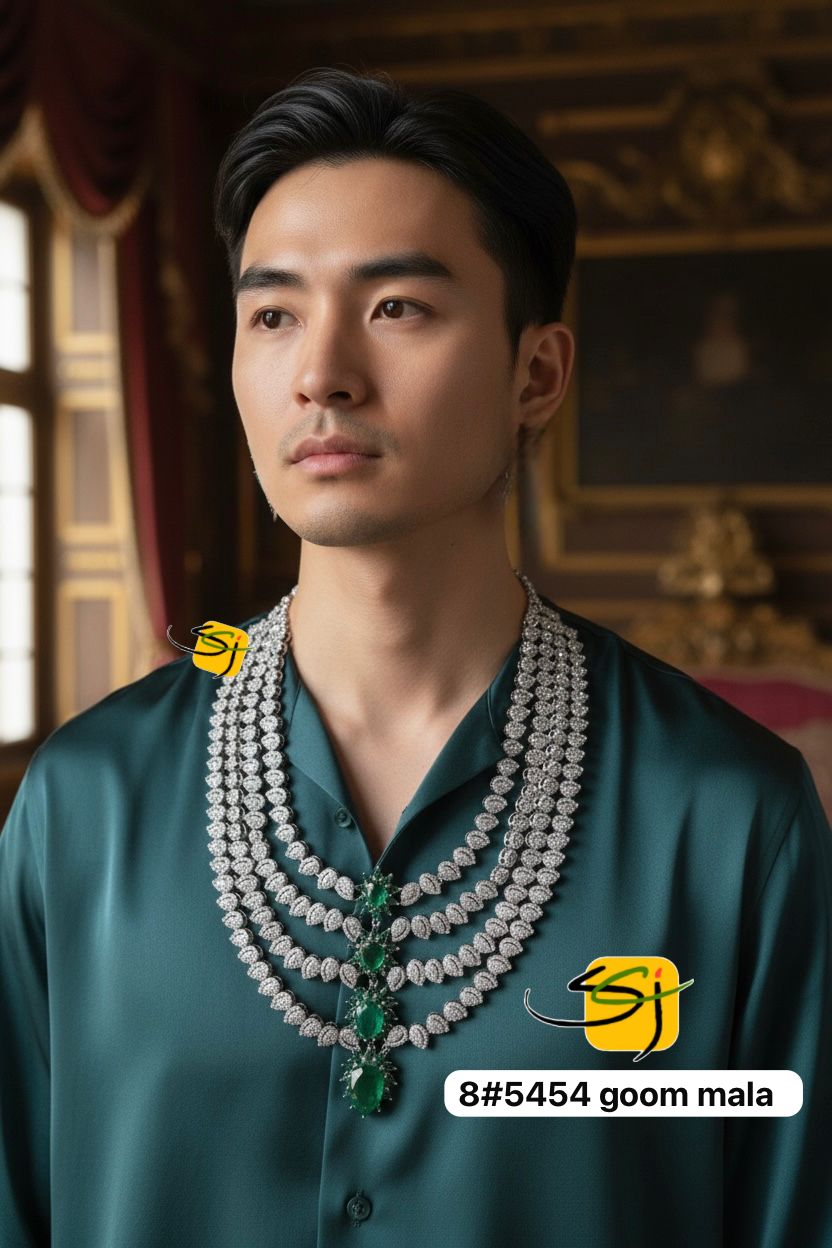 Crystal Emerald Groom Mala - Multi-Strand Necklace for Men