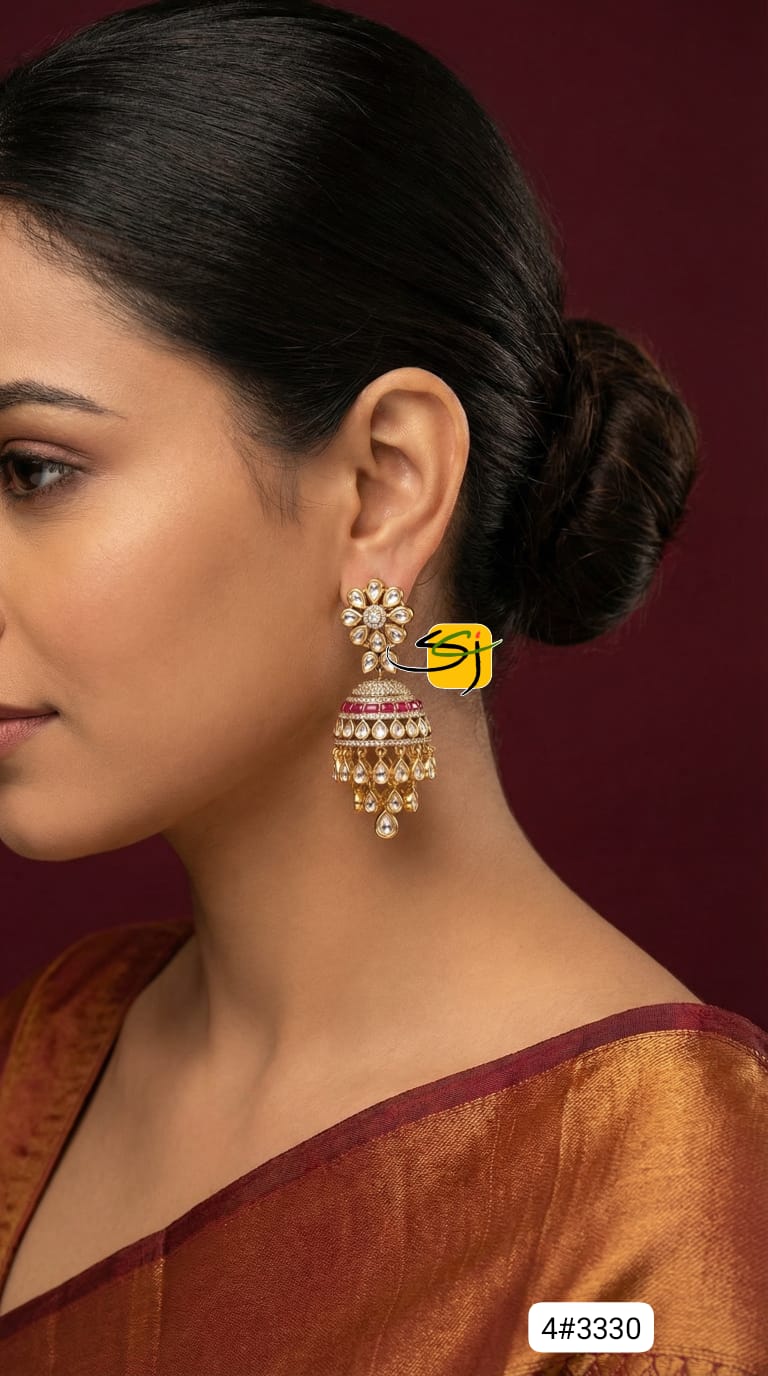 Kundan Jhumka Earrings with Ruby Accents