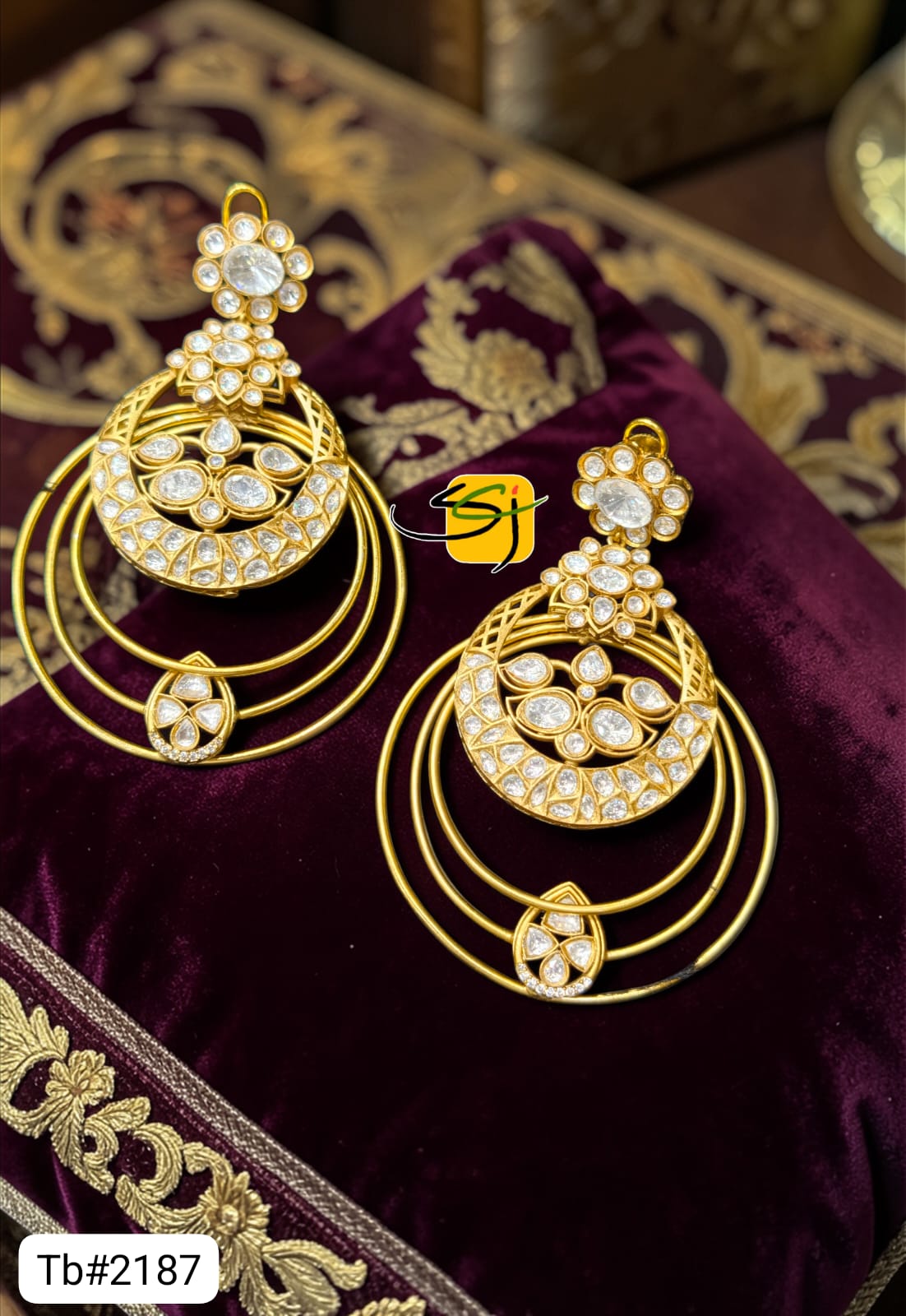 Polki Kundan Chandbali Earrings with Multi-Hoop Design