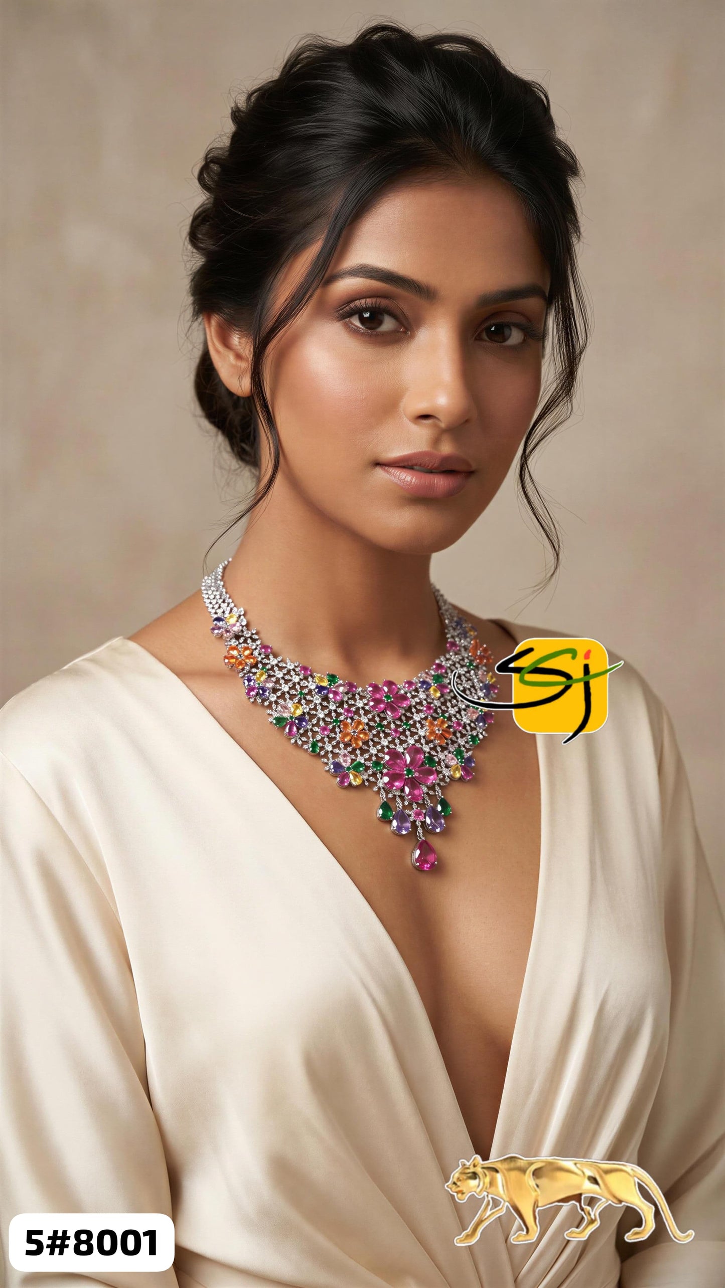 CZ Multicolour Floral Necklace Set – Bridal Statement Jewellery