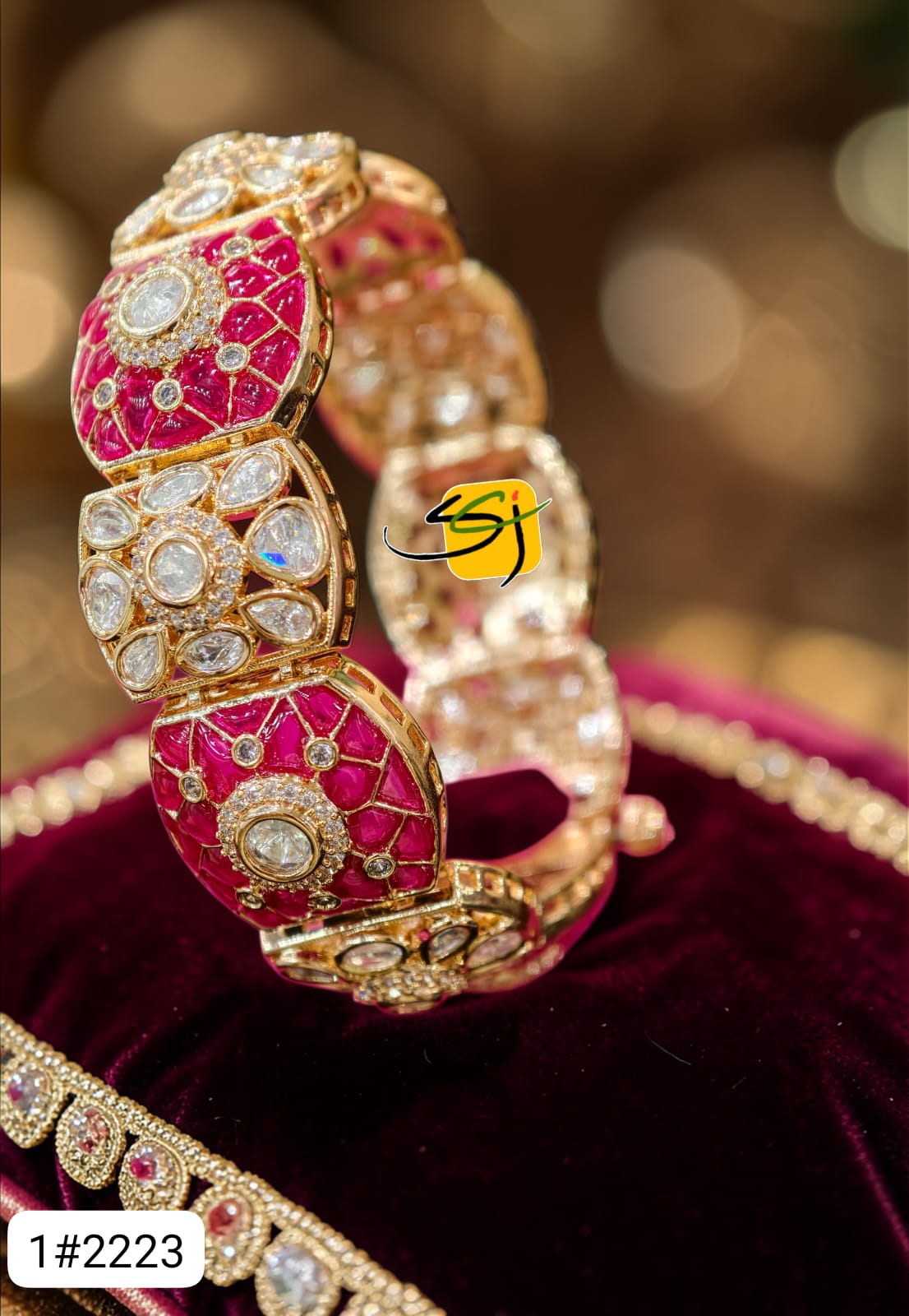 Polki Ruby Enamel Bracelet with Crystal Detailing