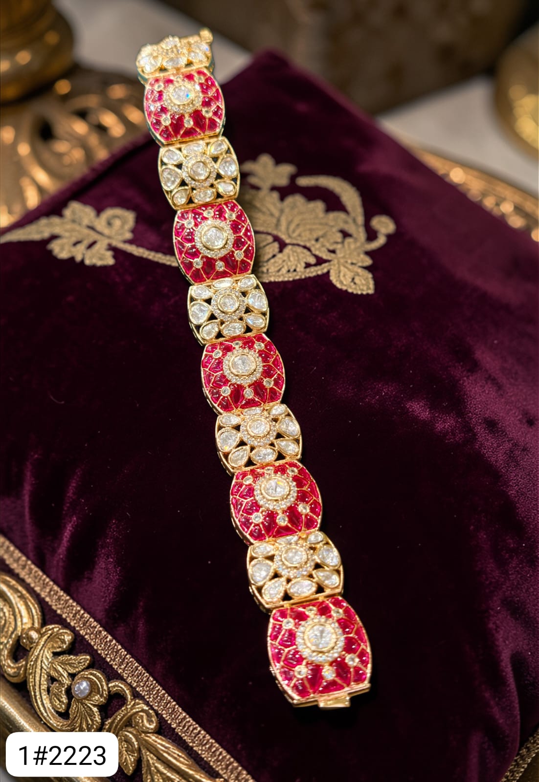 Polki Ruby Enamel Bracelet with Crystal Detailing