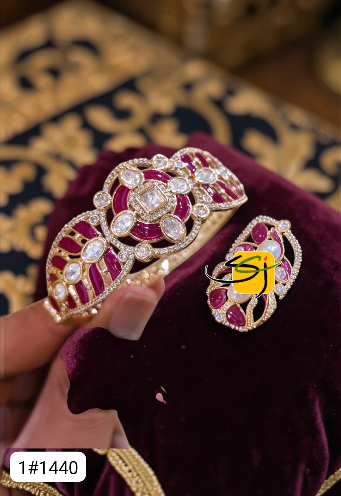 Polki Ruby Enamel Bangle with Matching Ring Set