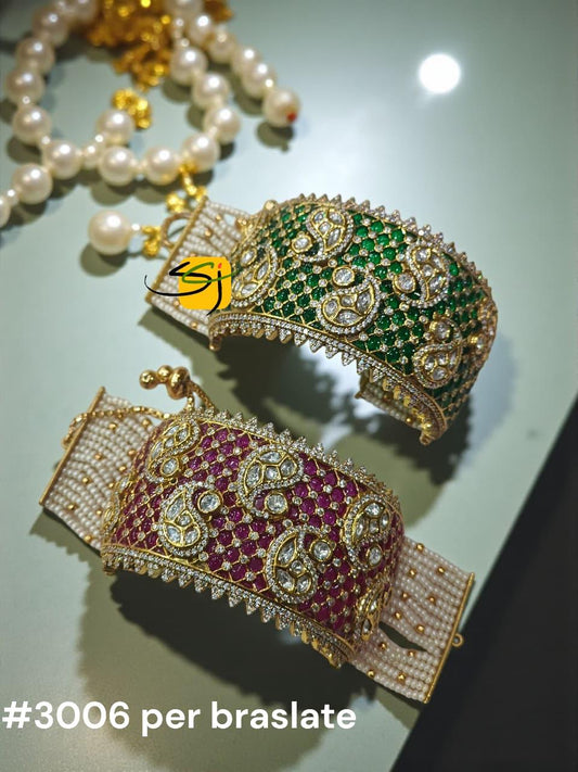 CZ Polki Bridal Bracelets – Emerald & Ruby