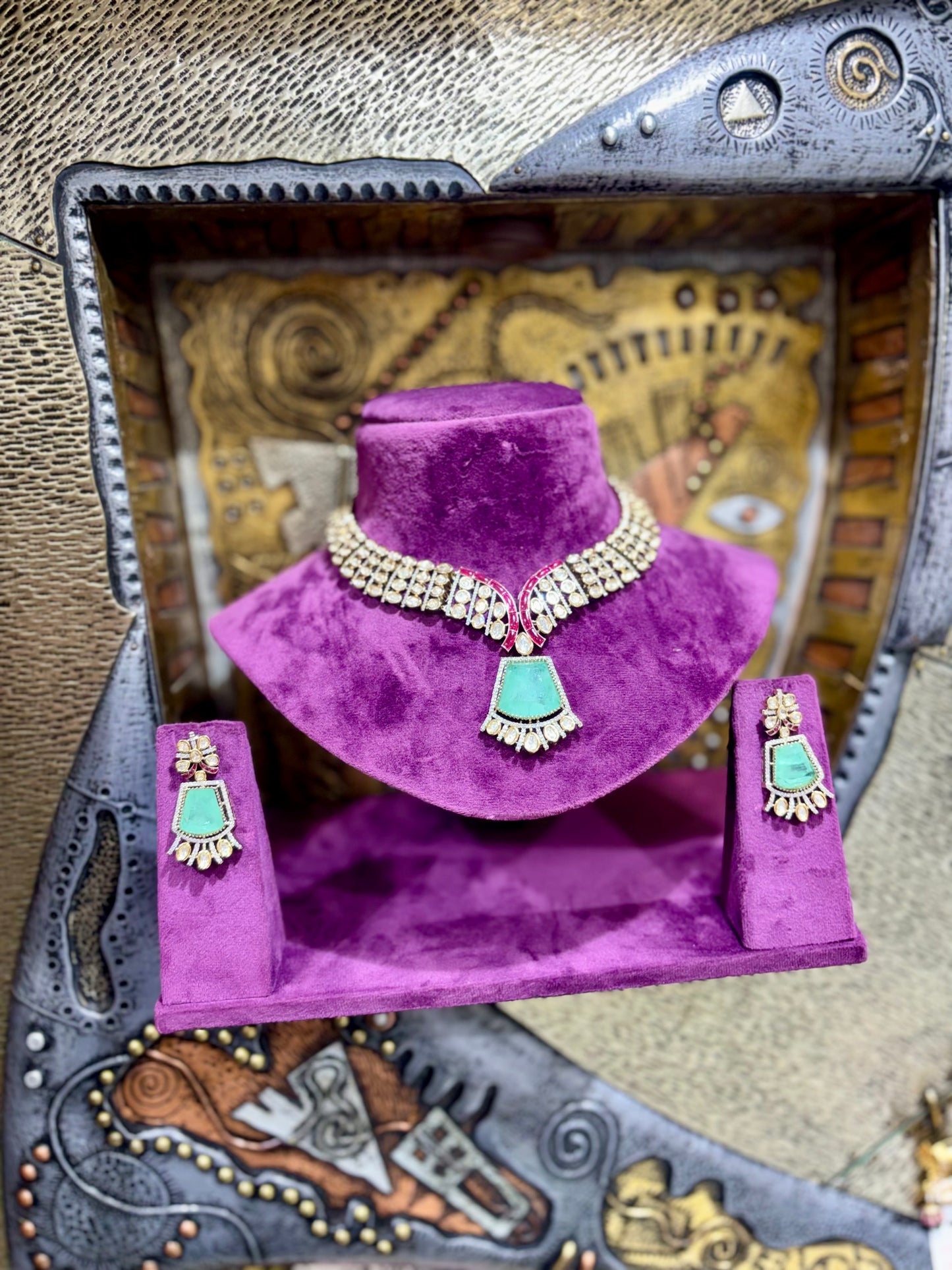 Feroza & Polki Statement Necklace Set