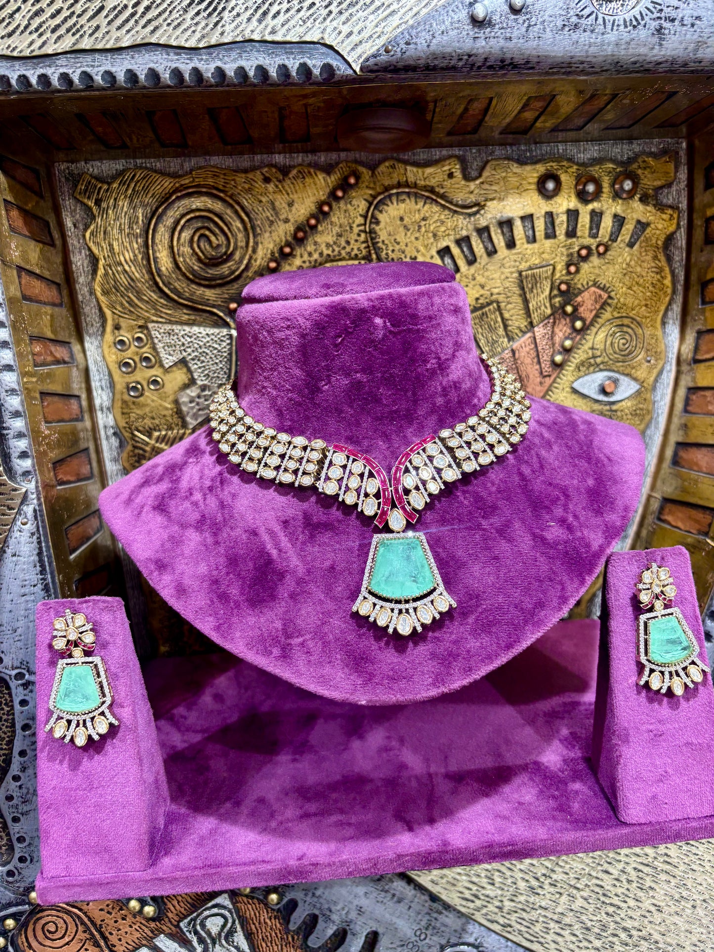 Feroza & Polki Statement Necklace Set