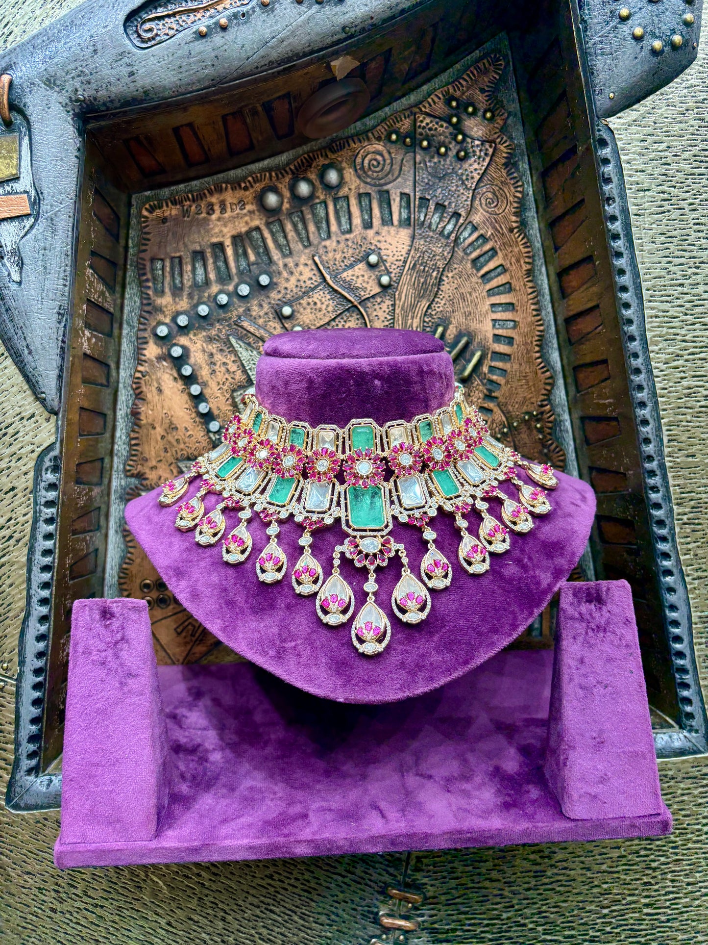 Emerald & Ruby Polki Grand Bridal Choker Set