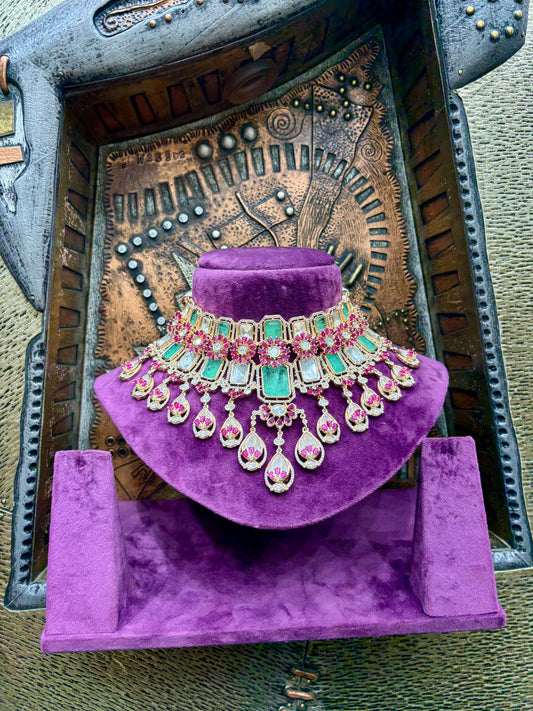 Emerald & Ruby Polki Grand Bridal Choker Set