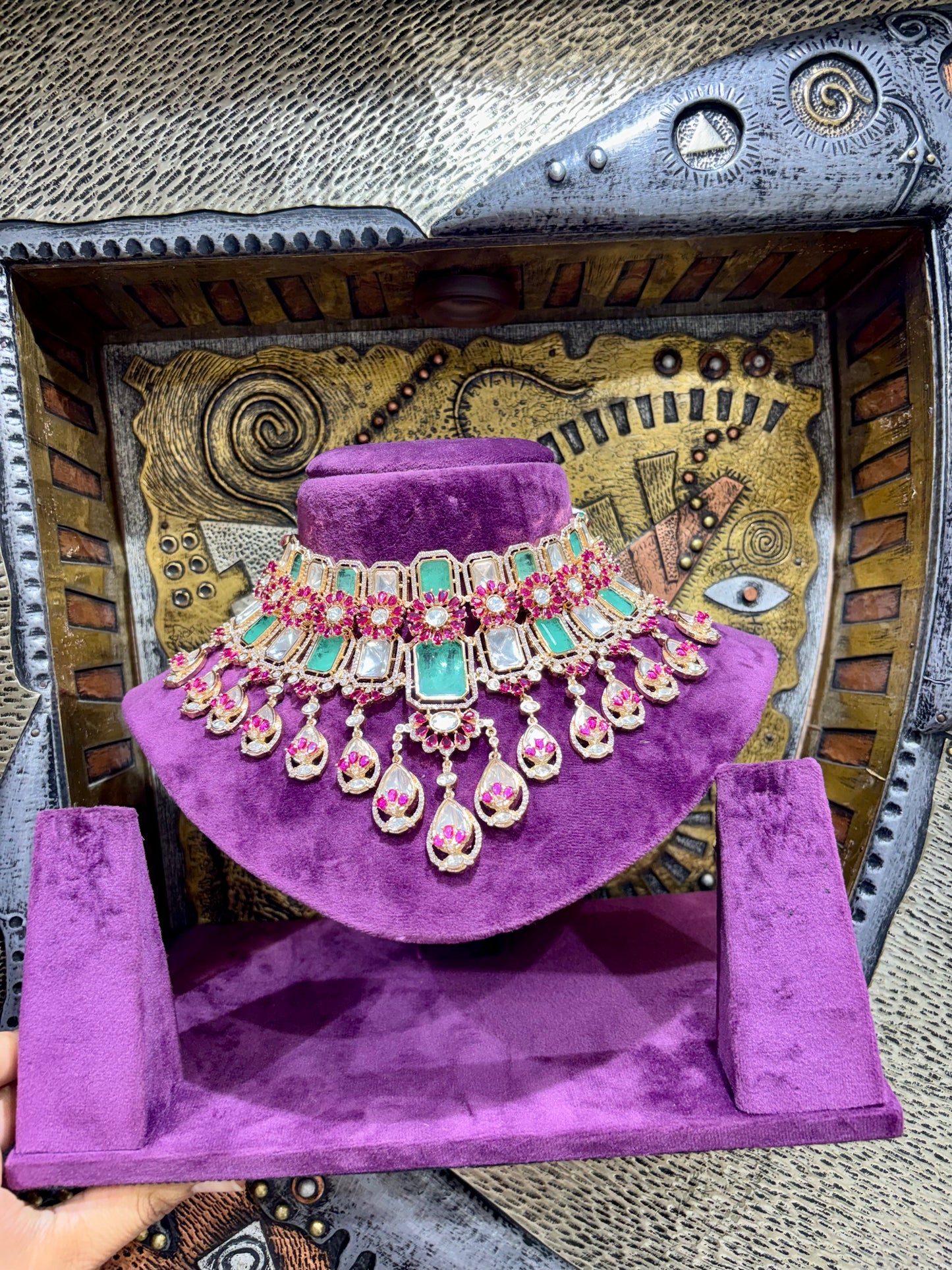 Emerald & Ruby Polki Grand Bridal Choker Set