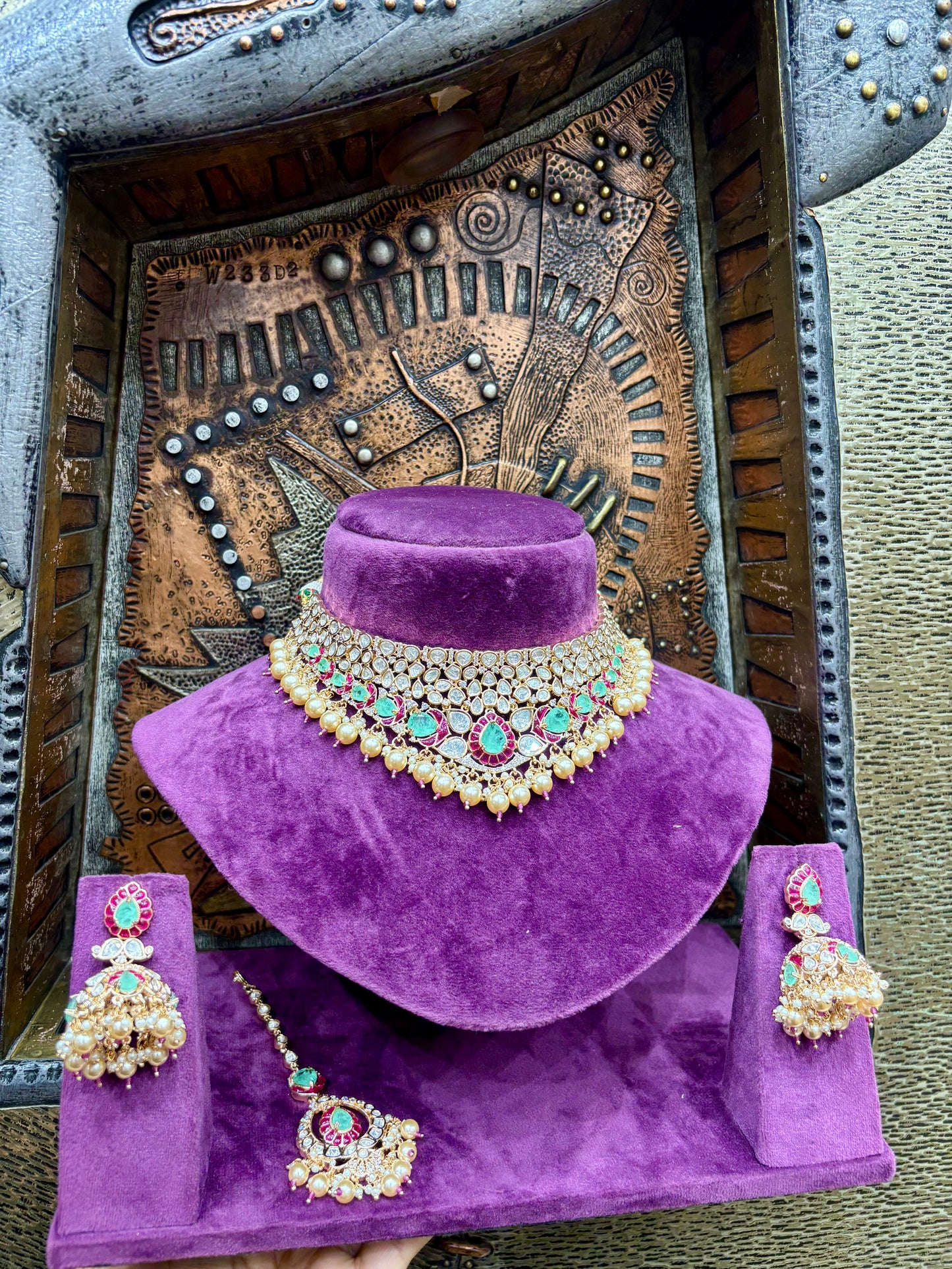 Polki & Pearl Drop Bridal Choker Set