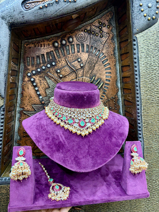 Polki & Pearl Drop Bridal Choker Set