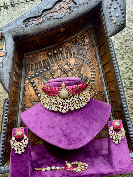 Ruby & Polki Peacock Fan Bridal Choker Set