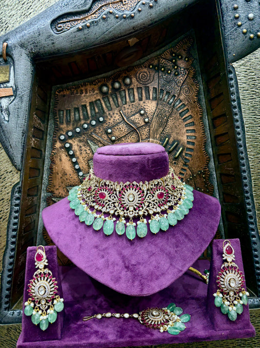 Mint Jade & Ruby Polki Bridal Choker Set