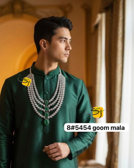 Crystal Emerald Groom Mala - Multi-Strand Necklace for Men