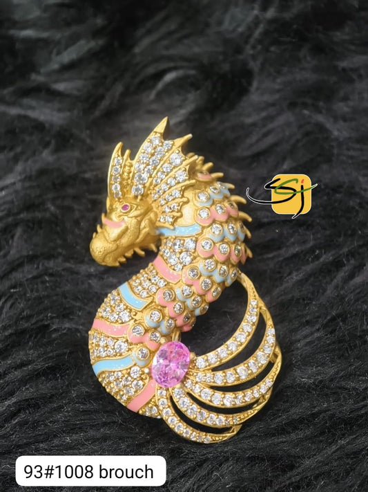 Crystal Seahorse Enamel Brooch with Pink and Blue Accents