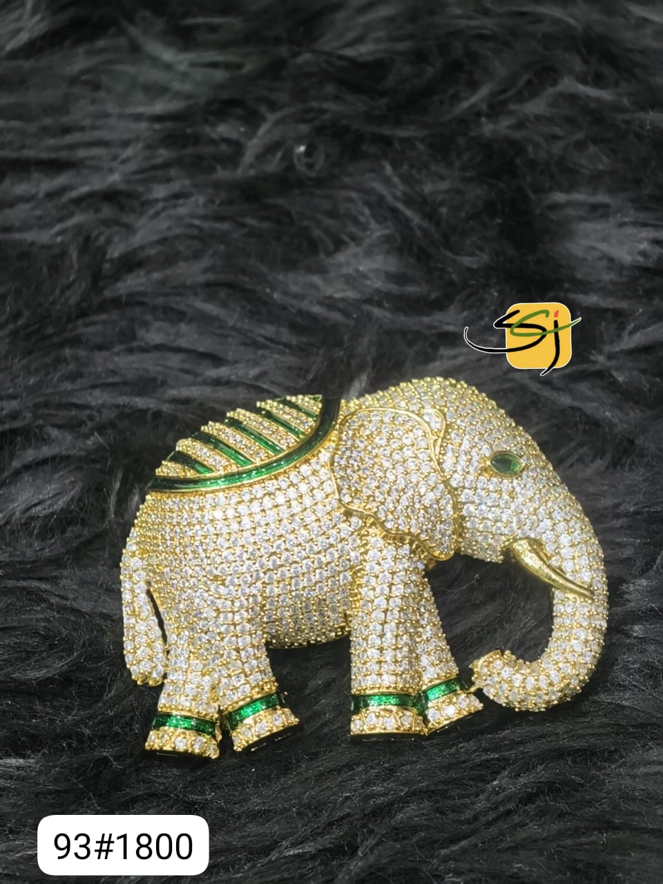 Crystal Elephant Emerald Enamel Brooch - Fully Studded Statement Piece