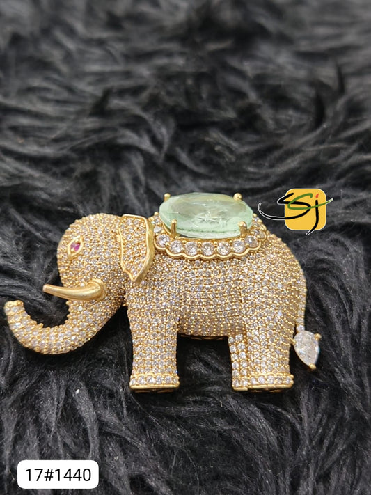 Crystal Elephant Gemstone Brooch - Emerald and Ruby Variations