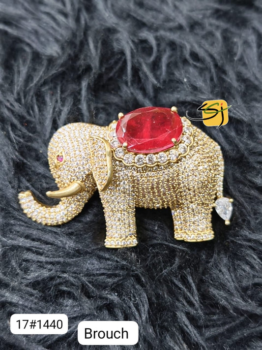 Crystal Elephant Gemstone Brooch - Emerald and Ruby Variations