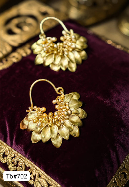 Gold-Plated Floral Hoop Earrings with Pearl Clusters