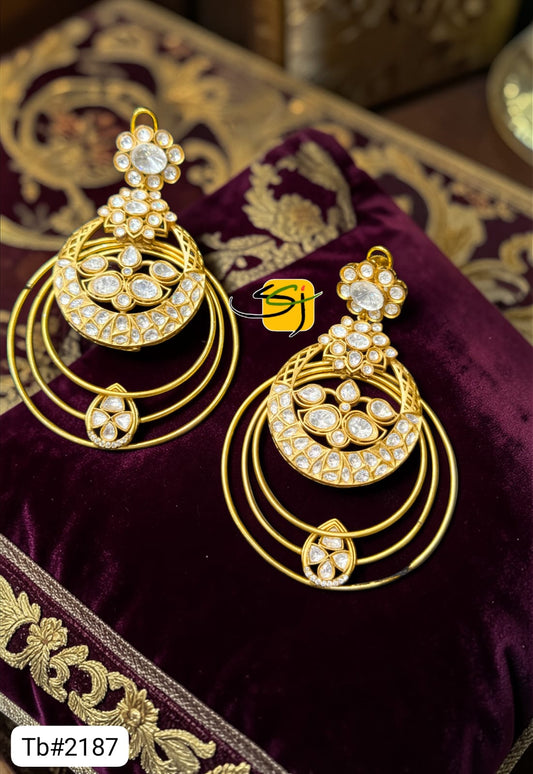 Polki Kundan Chandbali Earrings with Multi-Hoop Design