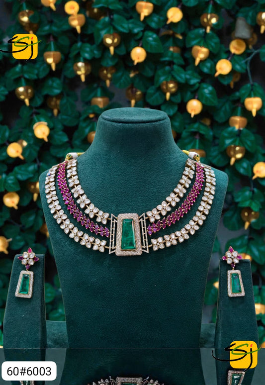 Emerald & Ruby Multi-Strand Necklace Set with Earrings