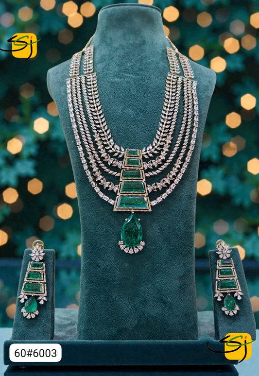 Emerald Crystal Multi-Strand Necklace Set with Earrings