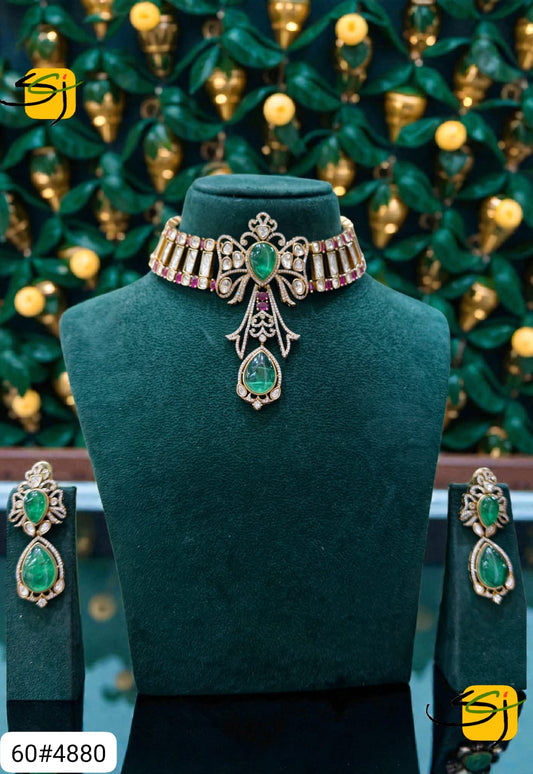 Art Deco Emerald Ruby Choker Set with Earrings