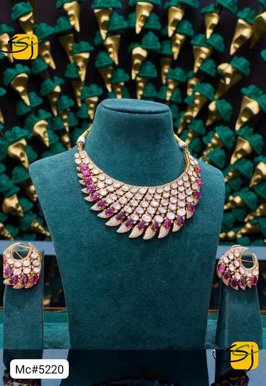 Pink Purple Crystal Bib Necklace Set with Earrings