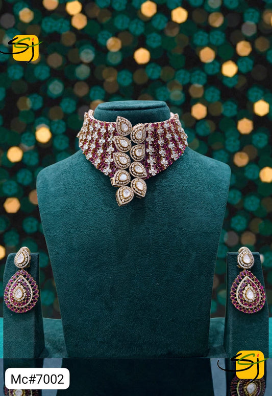 Ruby Crystal Teardrop Choker Set with Earrings