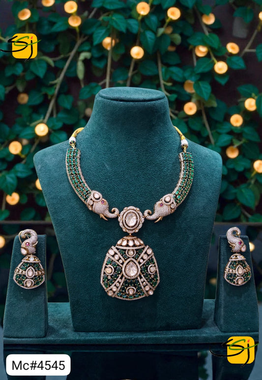 Emerald Crystal Peacock Necklace Set with Earrings