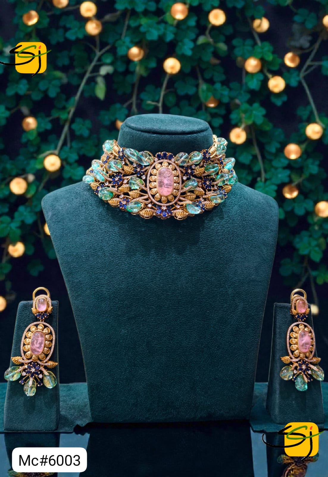 Multicolor Crystal Floral Choker Set with Earrings