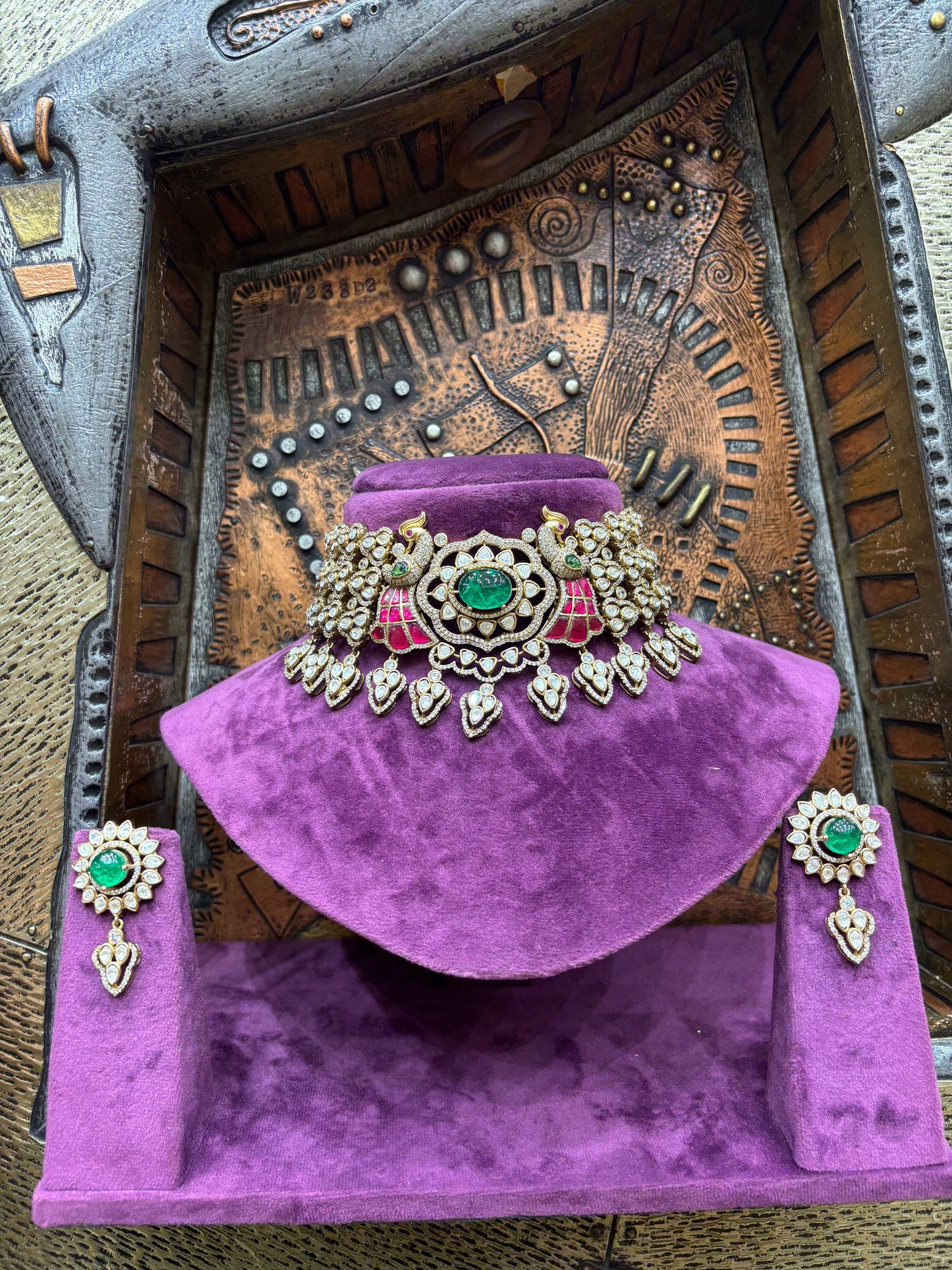 Peacock Polki & Emerald Bridal Choker Set