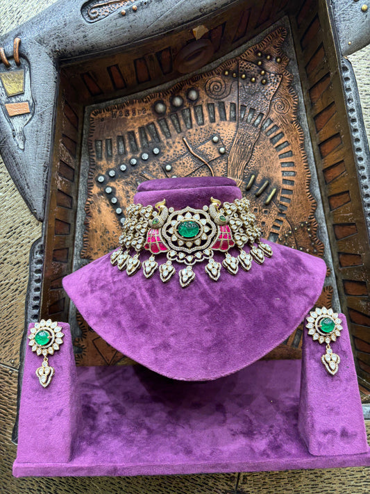 Peacock Polki & Emerald Bridal Choker Set