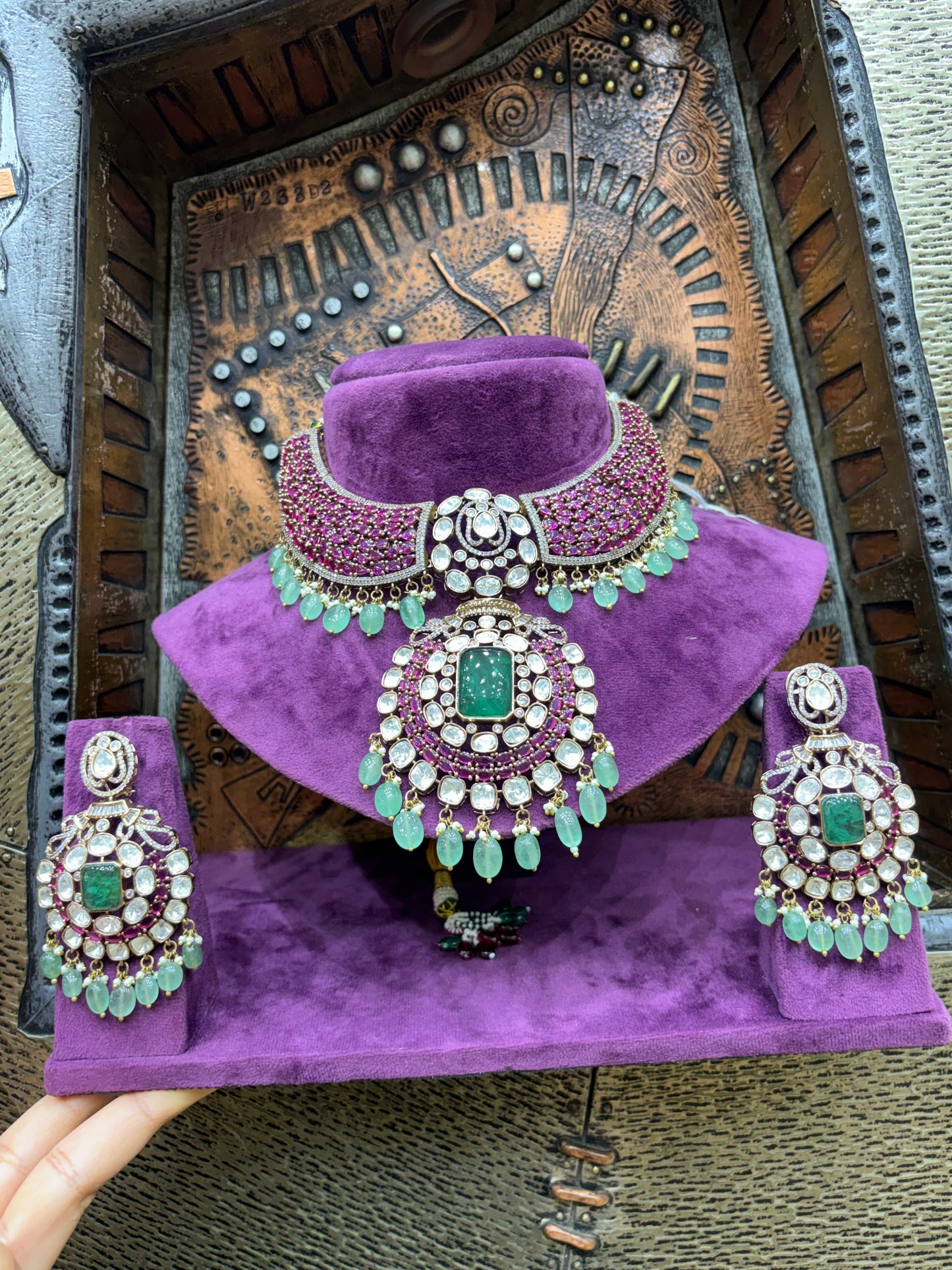 Ruby Bead & Polki Bridal Choker Set