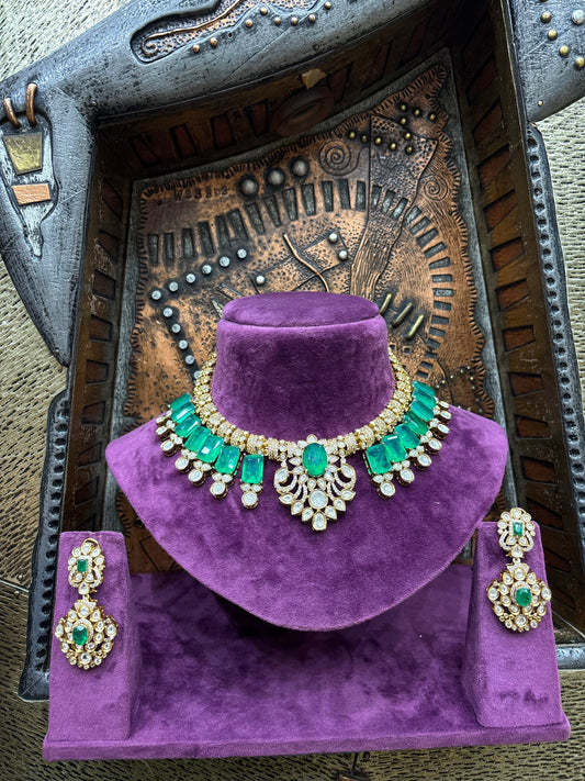 Ruby & Emerald Polki Grand Pendant Bridal Necklace Set