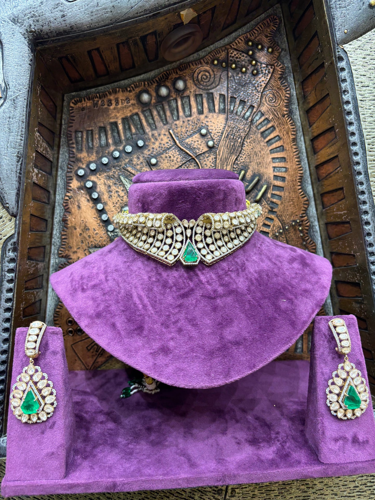 Ruby & Polki Diamond Leaf Motif Bridal Necklace Set